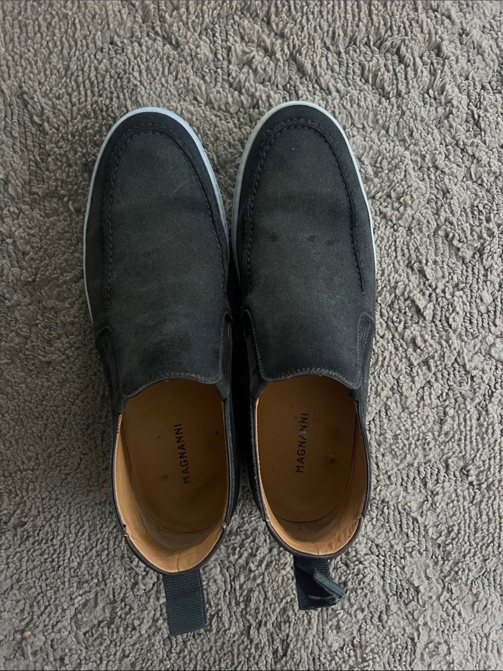 Magnanni Black Suede Slip-On Loafers with White Sole